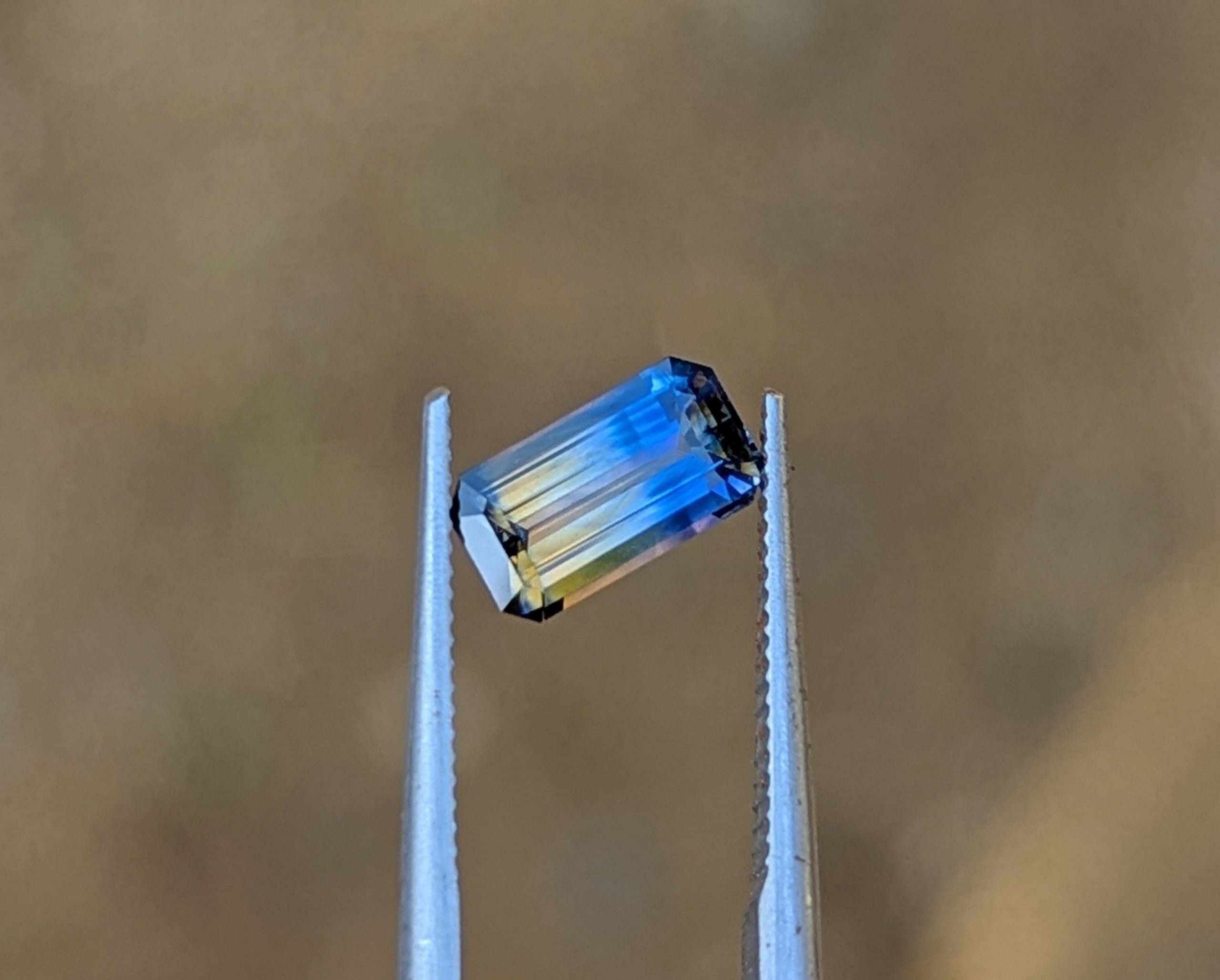 1.42 ct Bicolor Sapphire from Sri Lanka, Blue and Yellow Color Emerald Cut Loose Stone, 8.1 x 4.5 x 3.5 mm, Natural Genuine Loose Gemstone